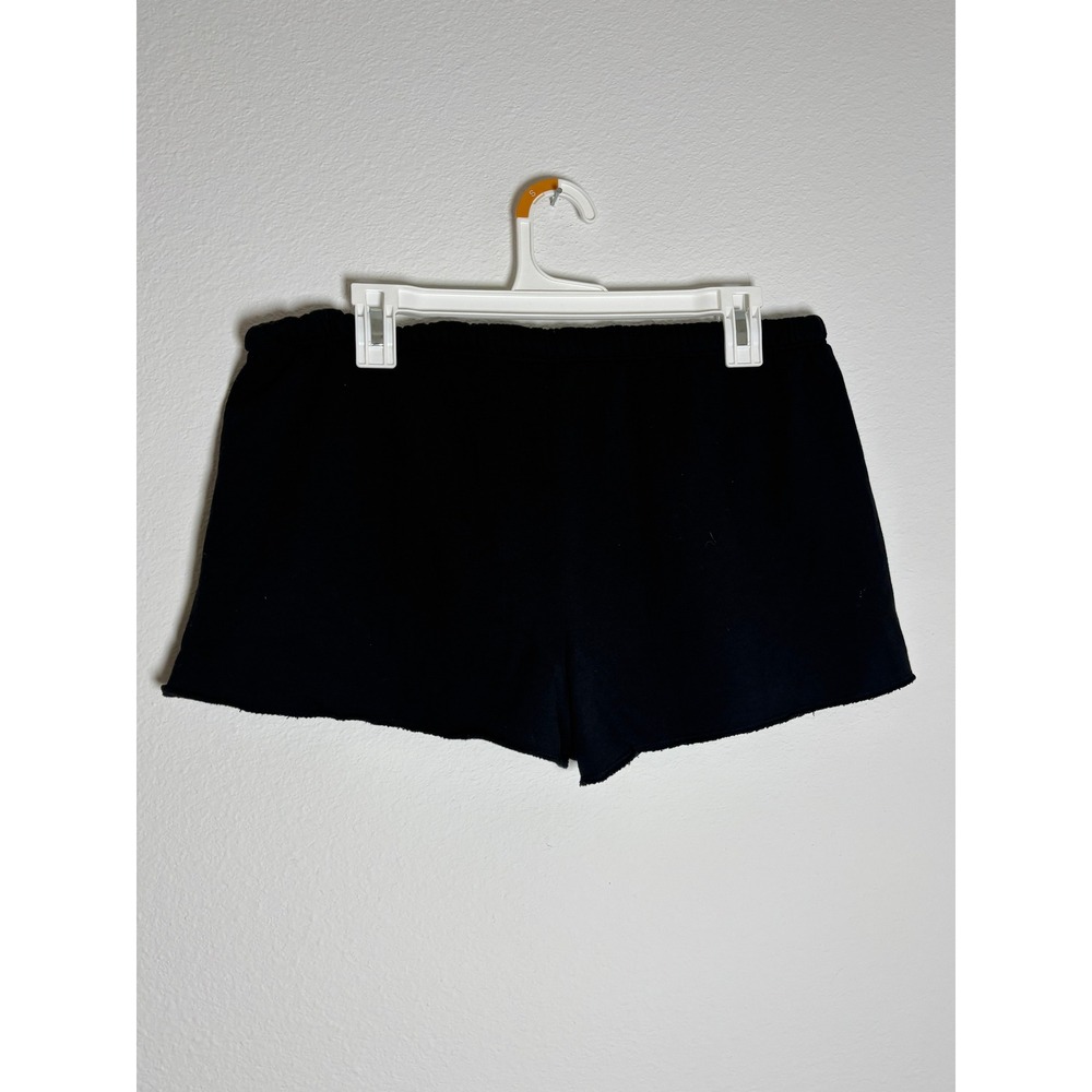 Pink Victoria's Secret Black Fleece Lounge Shorts Raw Hem Blue Dog Logo Large - Picture 2 of 4